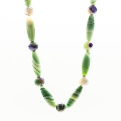 Intini Jewels Green Agate Purple Tubes 18k Yellow Gold Boho Chic Unisex Necklace