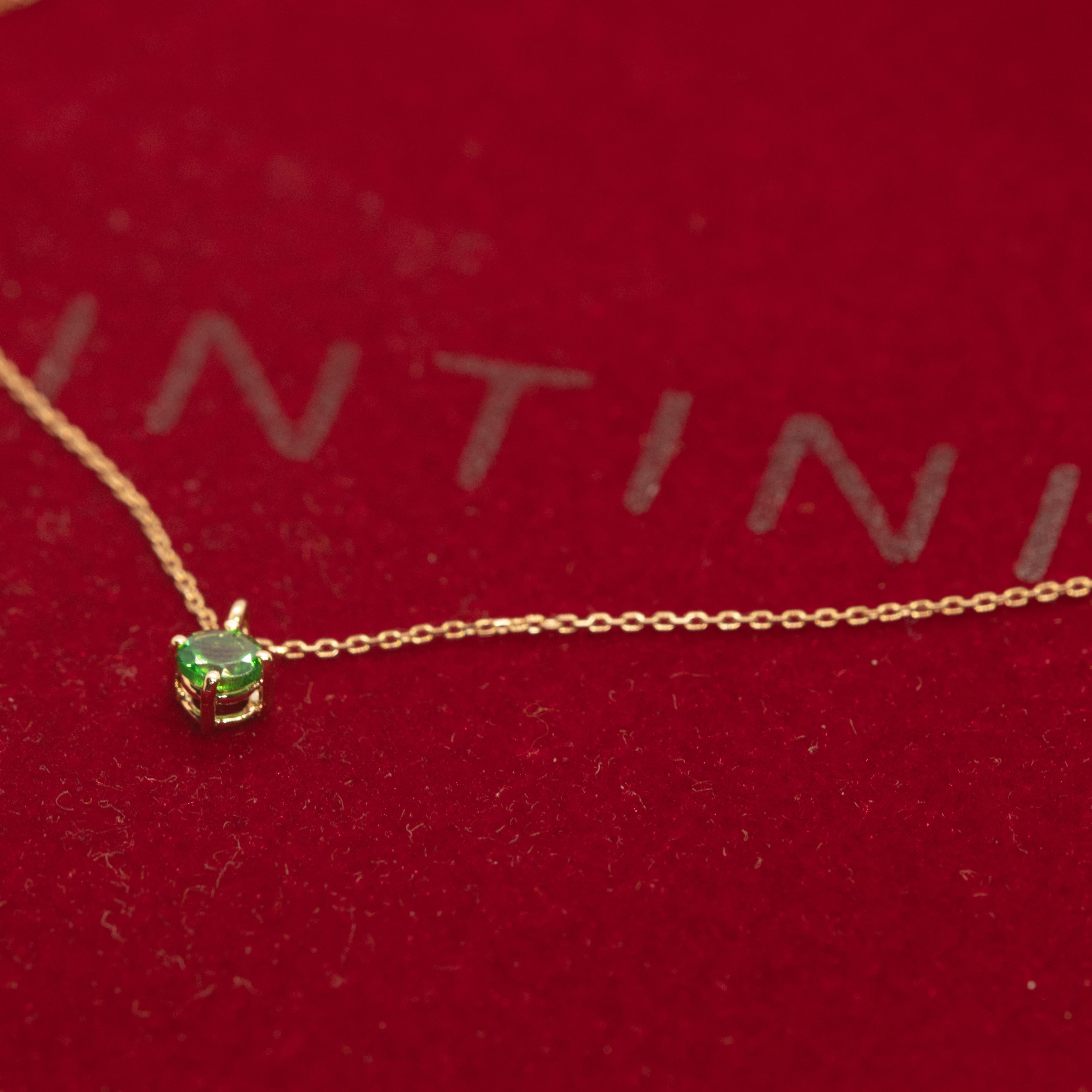 Intini Jewels Green Brilliant Tsavorite 18K Pink Gold Chain Cocktail Necklace For Sale 3