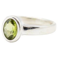 Green Peridot Sterling Silver Precious Bazel Cocktail Oval Ring