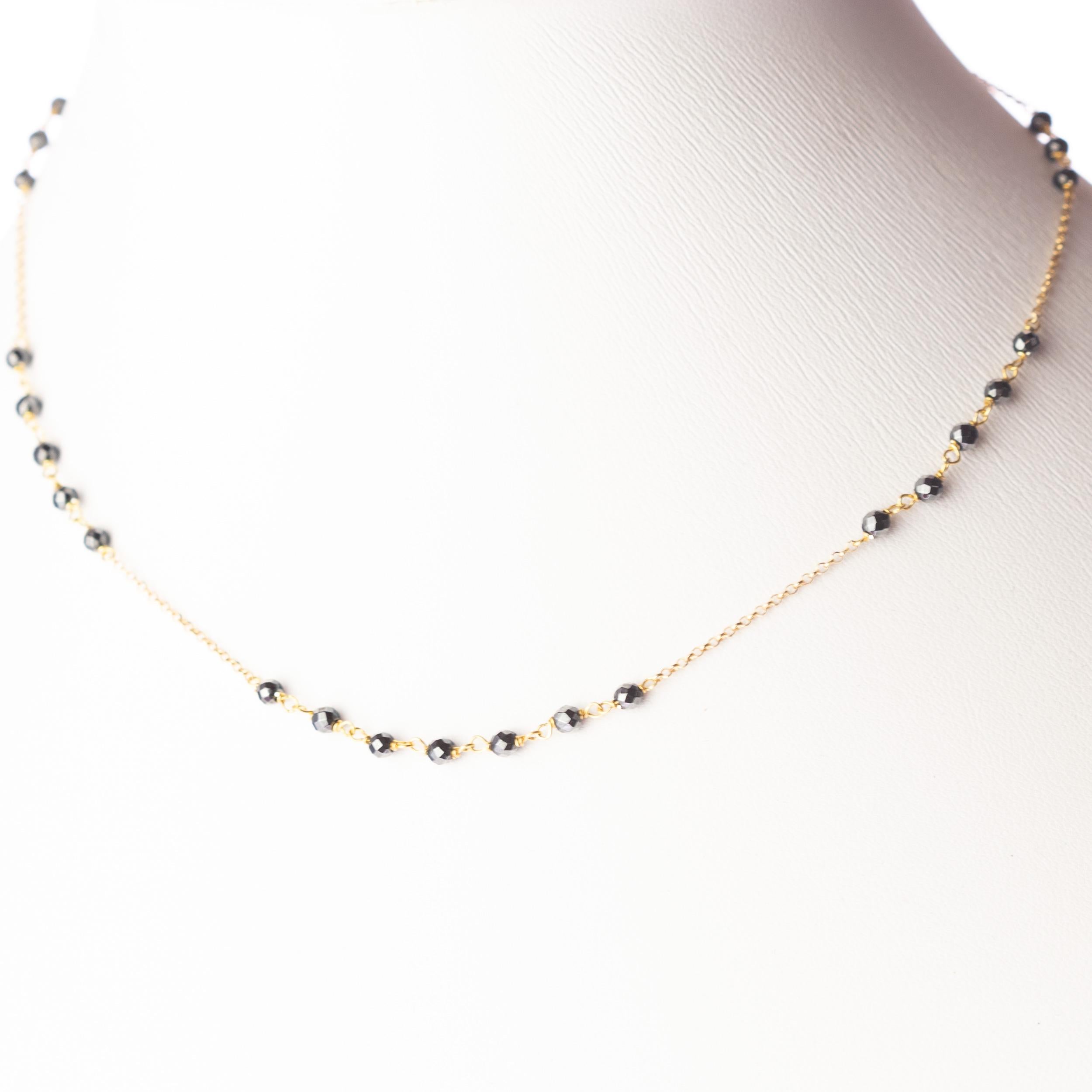 Taille ronde Intini Jewels Collier coloré à chaîne en or jaune 18 carats avec rondelles d'hématite en vente