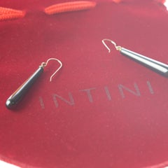 Intini Jewels Hematite Tear 18 Karat Yellow Gold Bold Ear Wire Drop Earrings