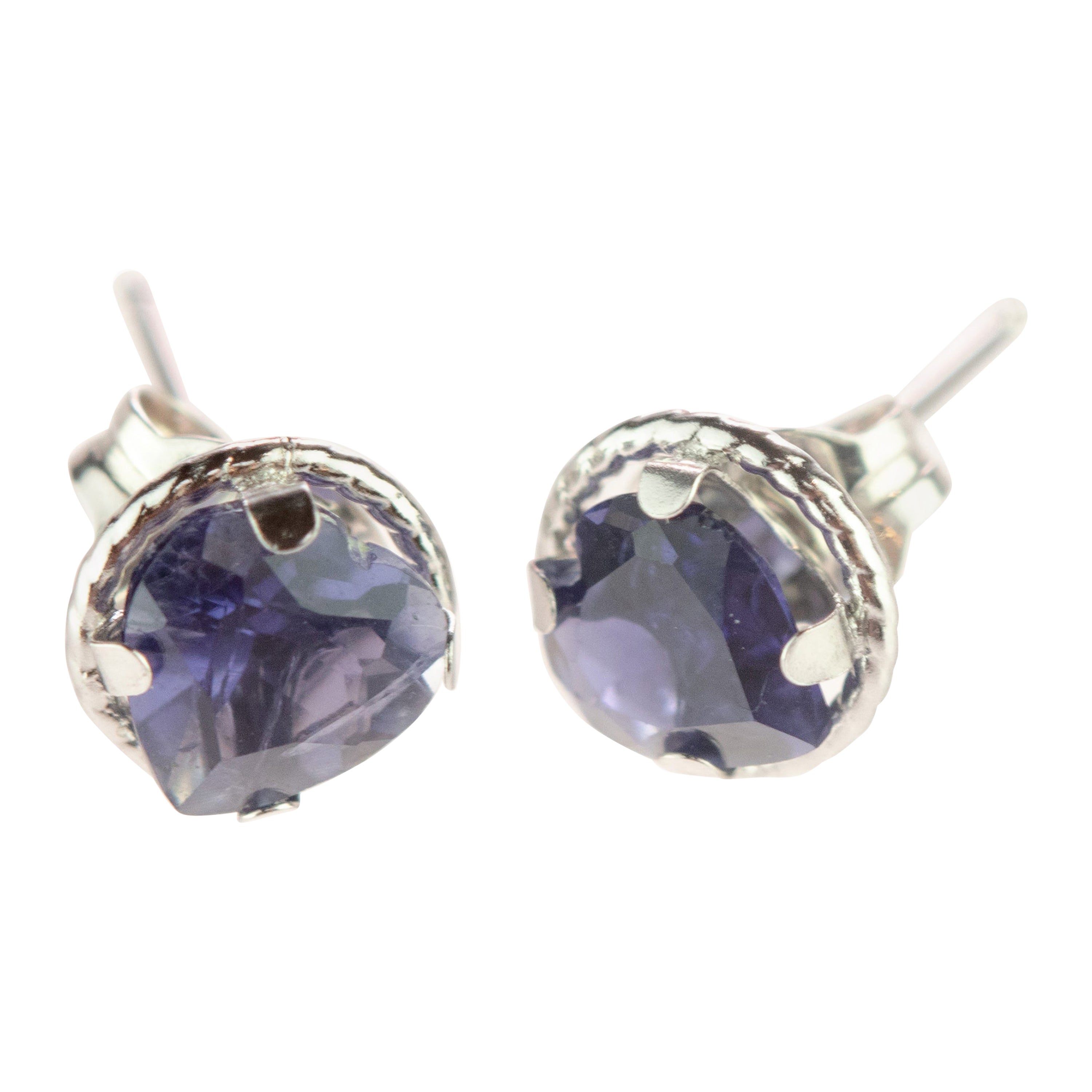 Intini Jewels Orecchini a perno in oro bianco 18 carati fatti a mano con forma di cuore di iolite