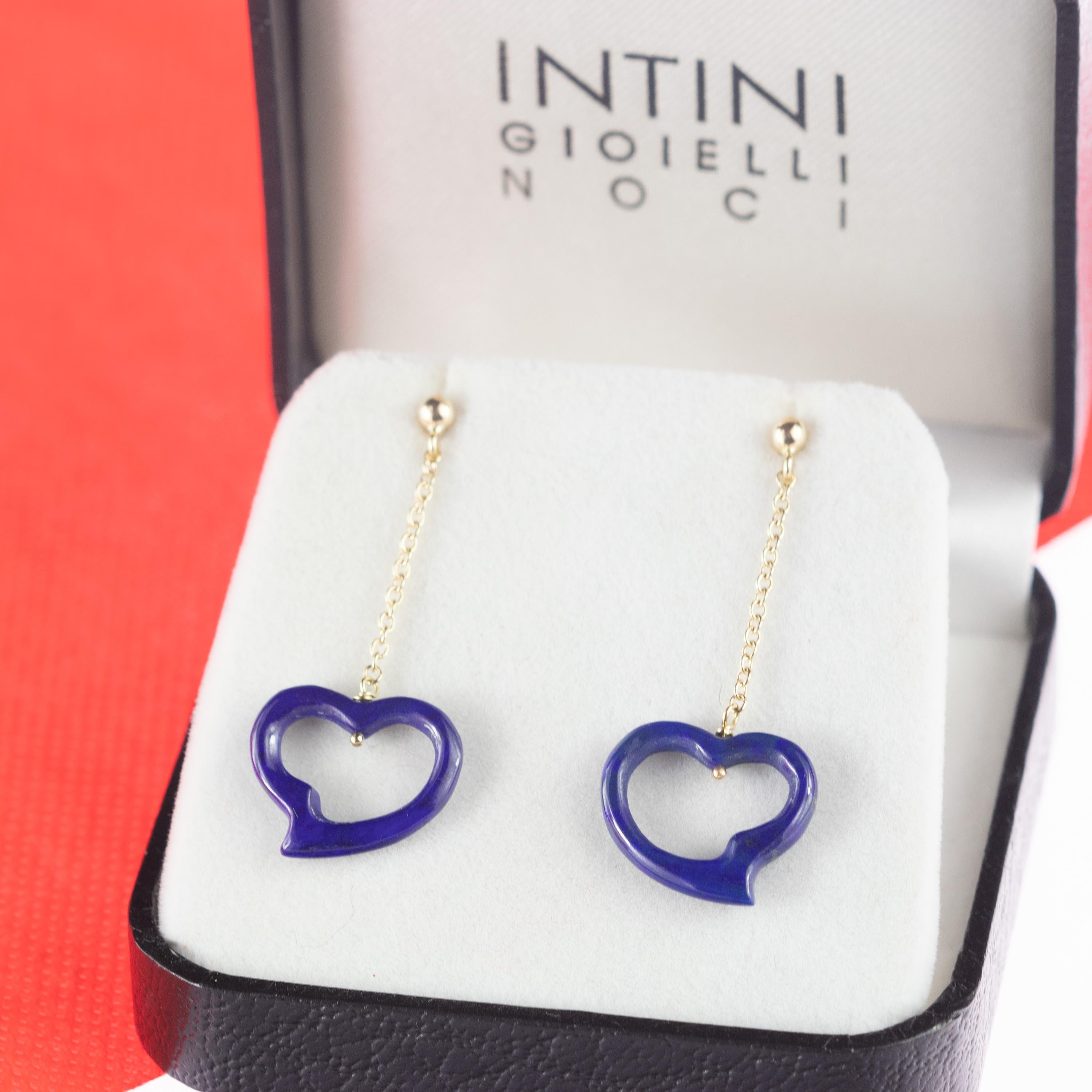Taille cœur Intini Jewels Boucles d'oreilles pendantes en forme de cœur en or jaune et lapis-lazuli, jour de Saint-Valentin en vente