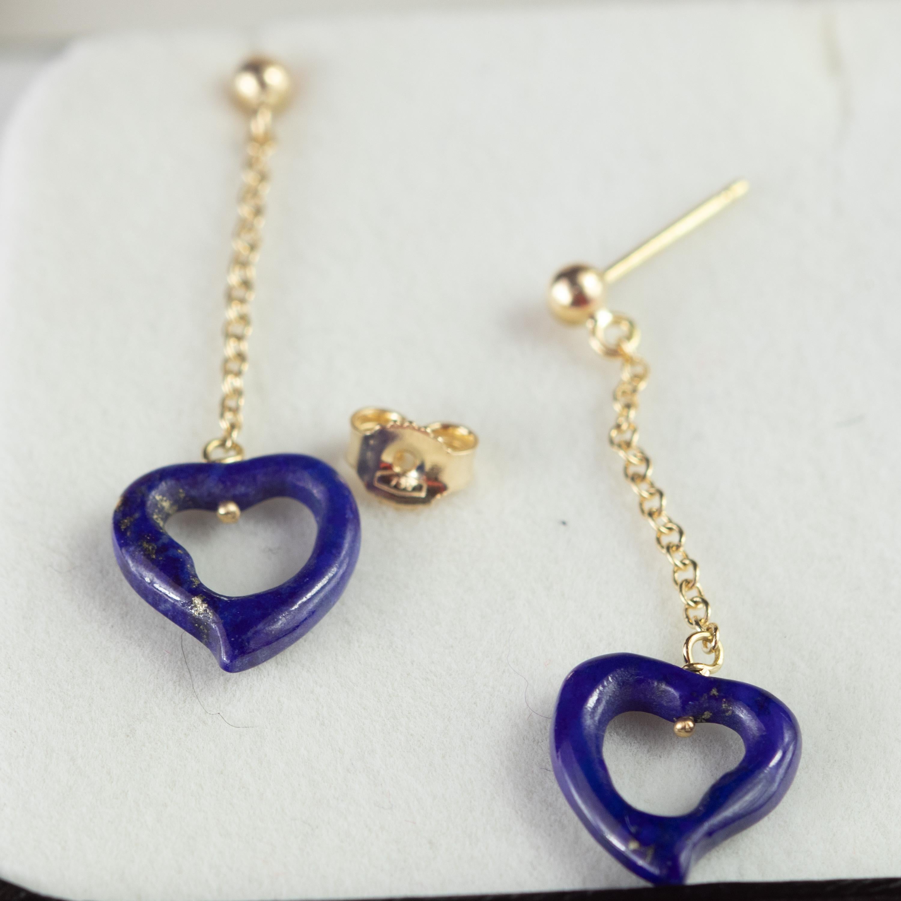 Heart Cut Intini Jewels Lapis Lazuli Heart Yellow Gold Drop Valentine's Day Love Earrings For Sale
