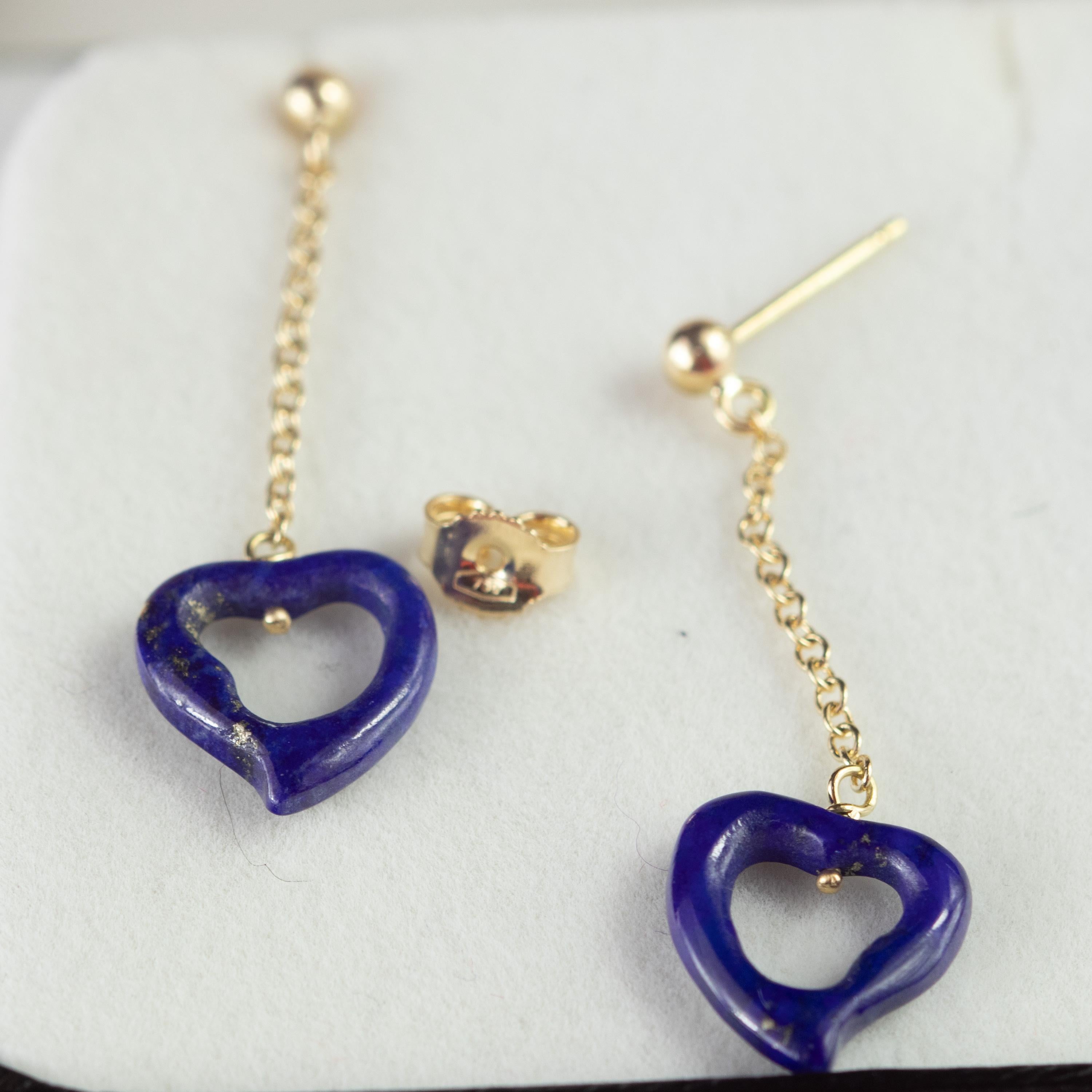 Intini Jewels Boucles d'oreilles pendantes en forme de cœur en or jaune et lapis-lazuli, jour de Saint-Valentin Neuf - En vente à Milano, IT