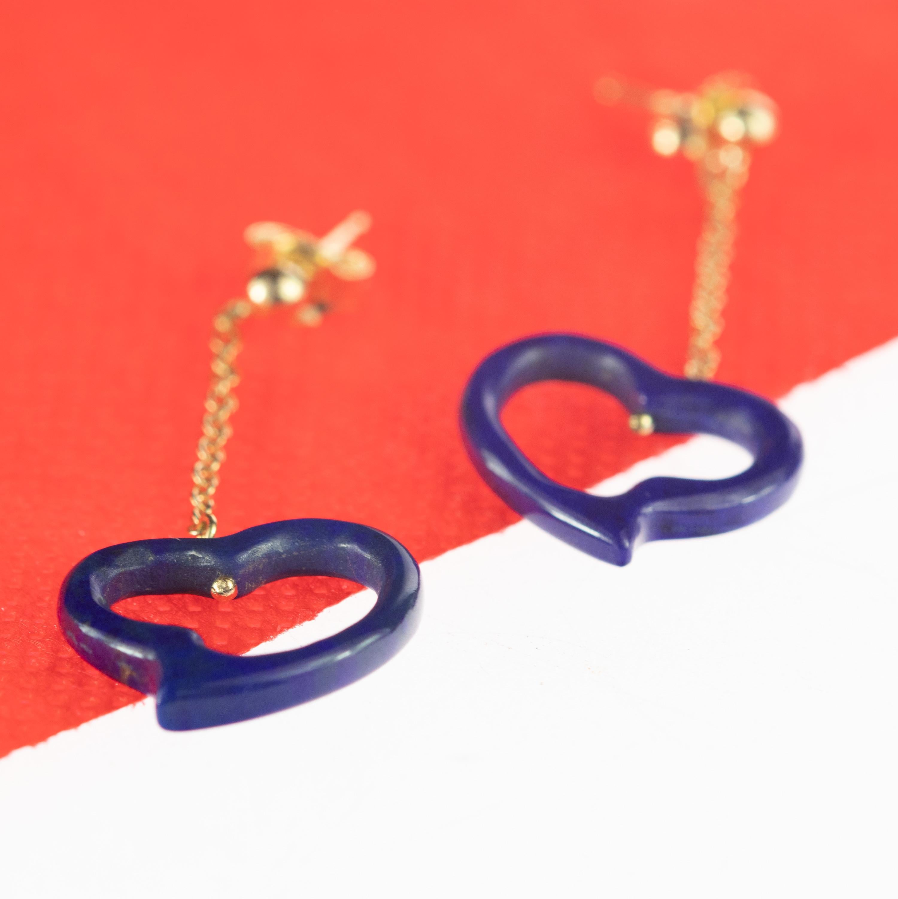 Intini Jewels Boucles d'oreilles pendantes en forme de cœur en or jaune et lapis-lazuli, jour de Saint-Valentin Pour femmes en vente