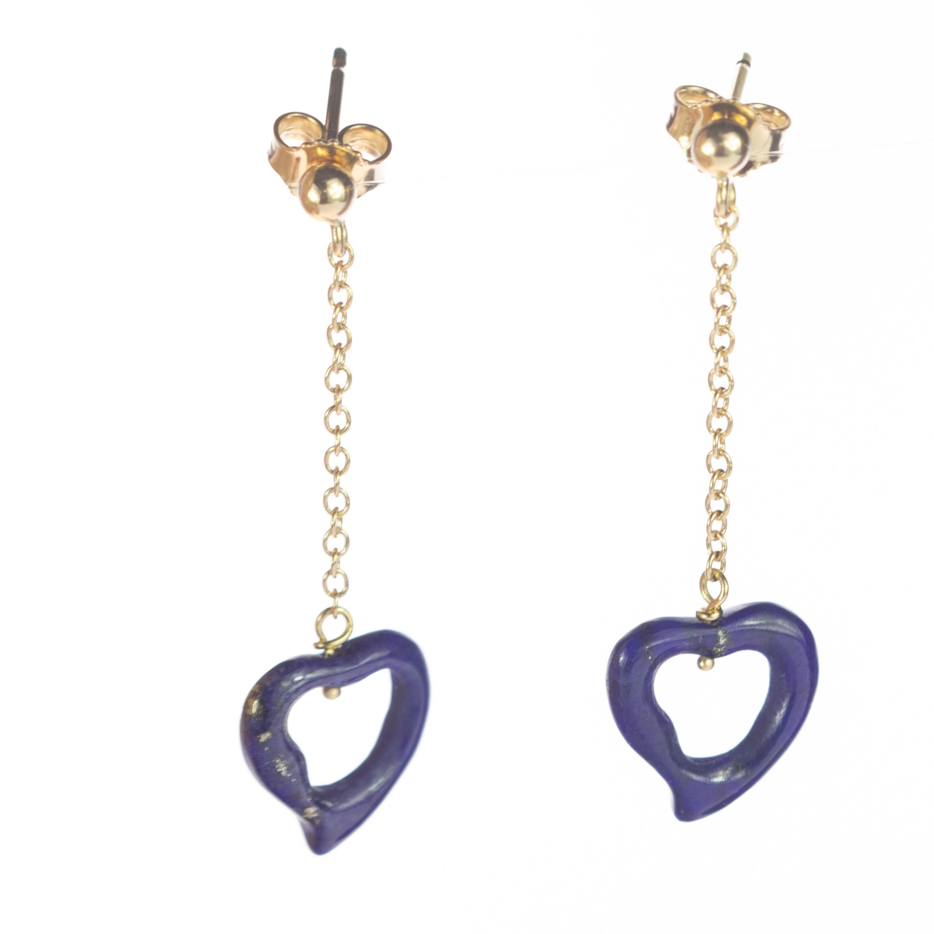 Intini Jewels Boucles d'oreilles pendantes en forme de cœur en or jaune et lapis-lazuli, jour de Saint-Valentin Pour femmes en vente