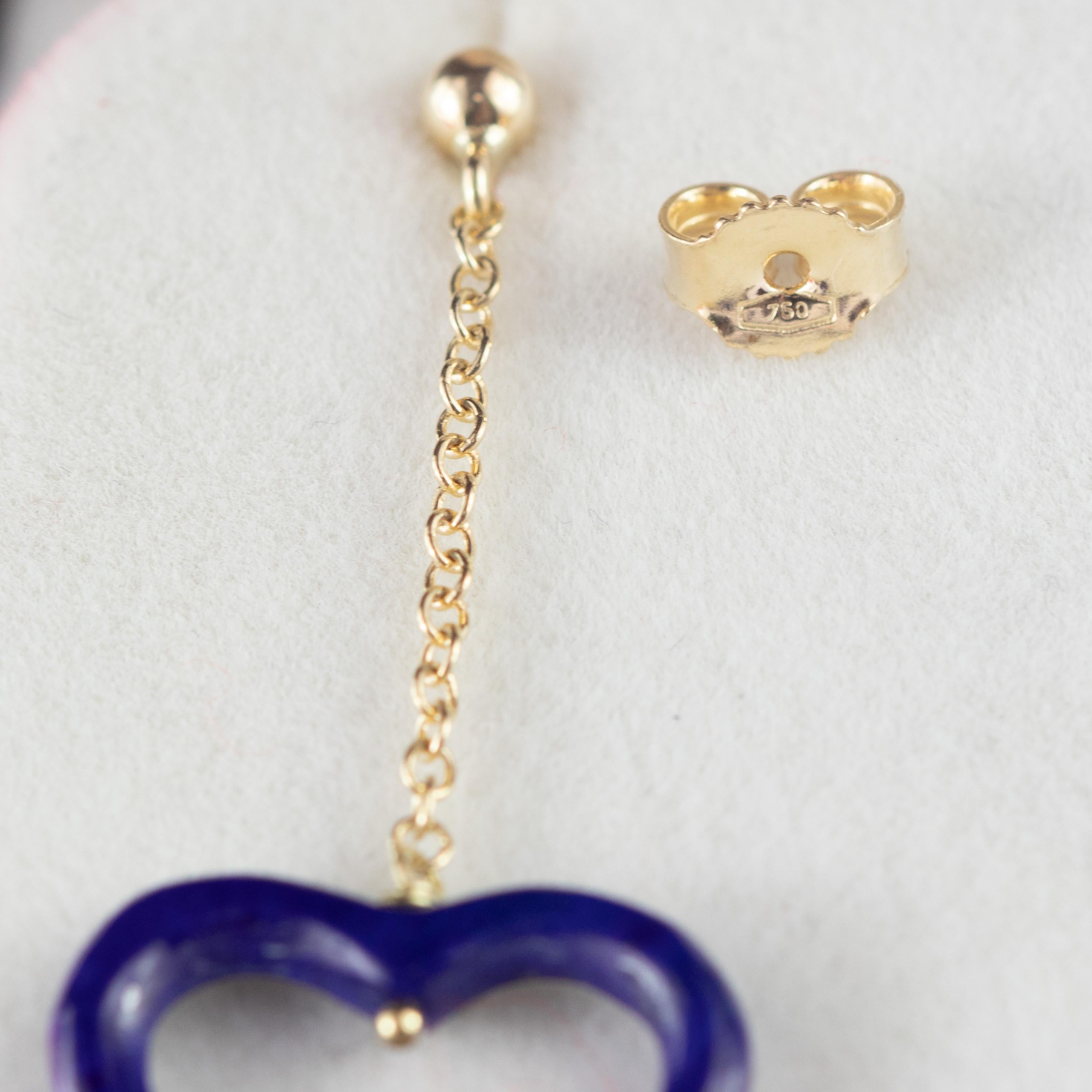 Intini Jewels Boucles d'oreilles pendantes en forme de cœur en or jaune et lapis-lazuli, jour de Saint-Valentin en vente 1