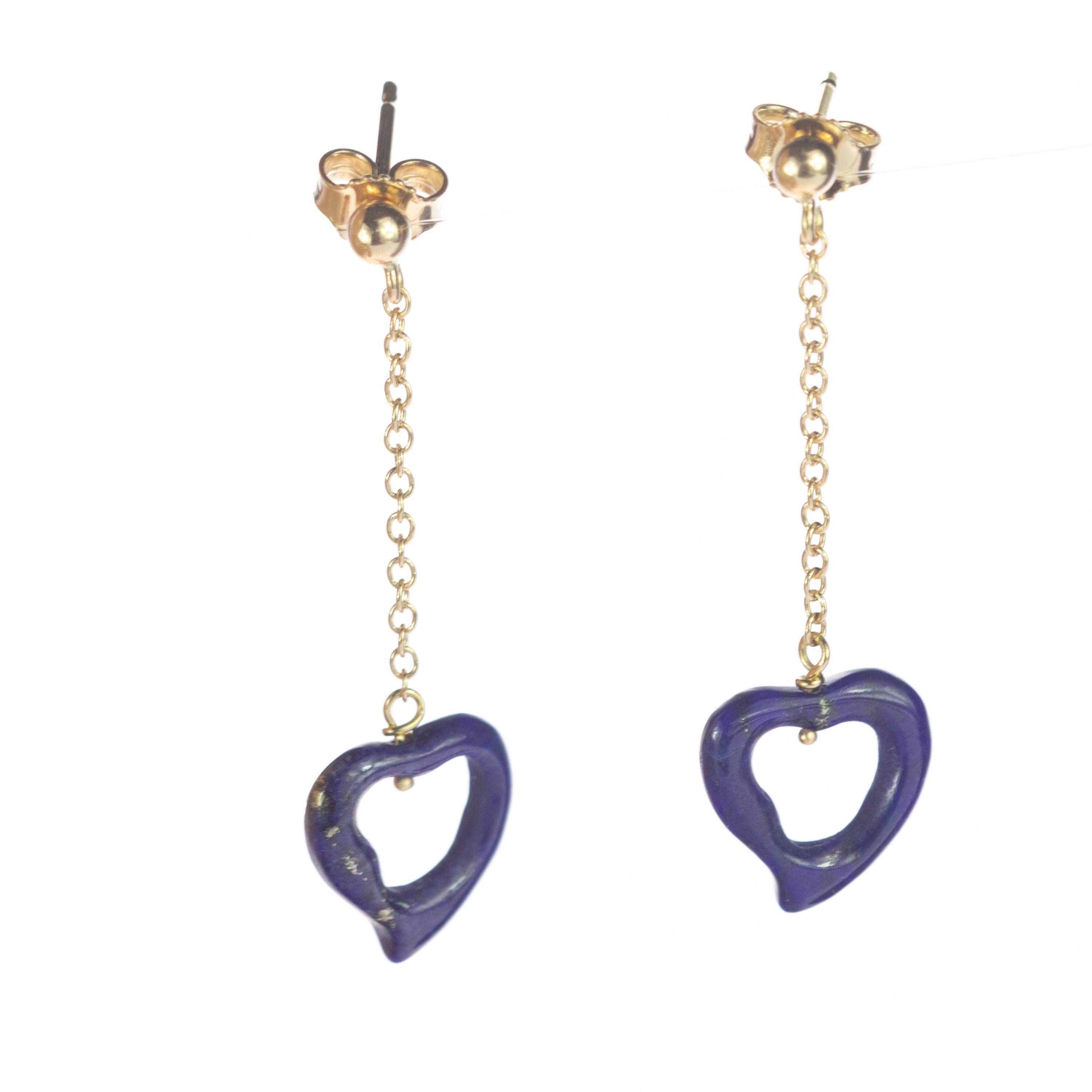 Women's Intini Jewels Lapis Lazuli Heart Yellow Gold Drop Valentine's Day Love Earrings For Sale