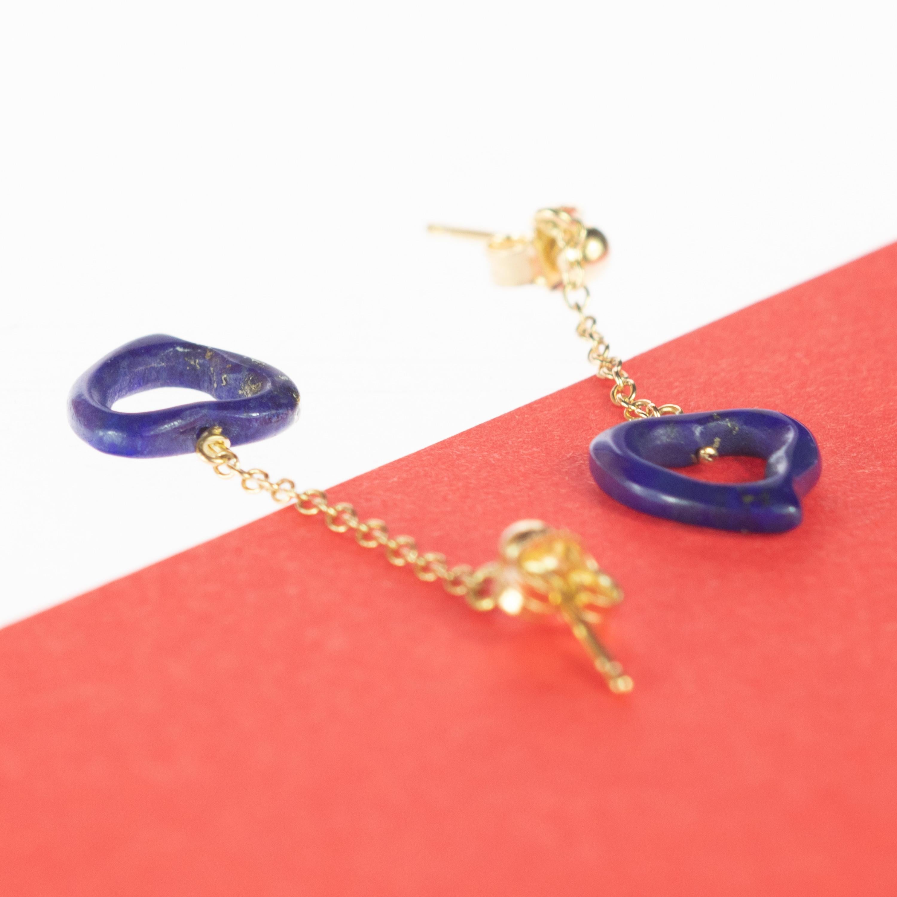 Intini Jewels Lapis Lazuli Heart Yellow Gold Drop Valentine's Day Love Earrings For Sale 1