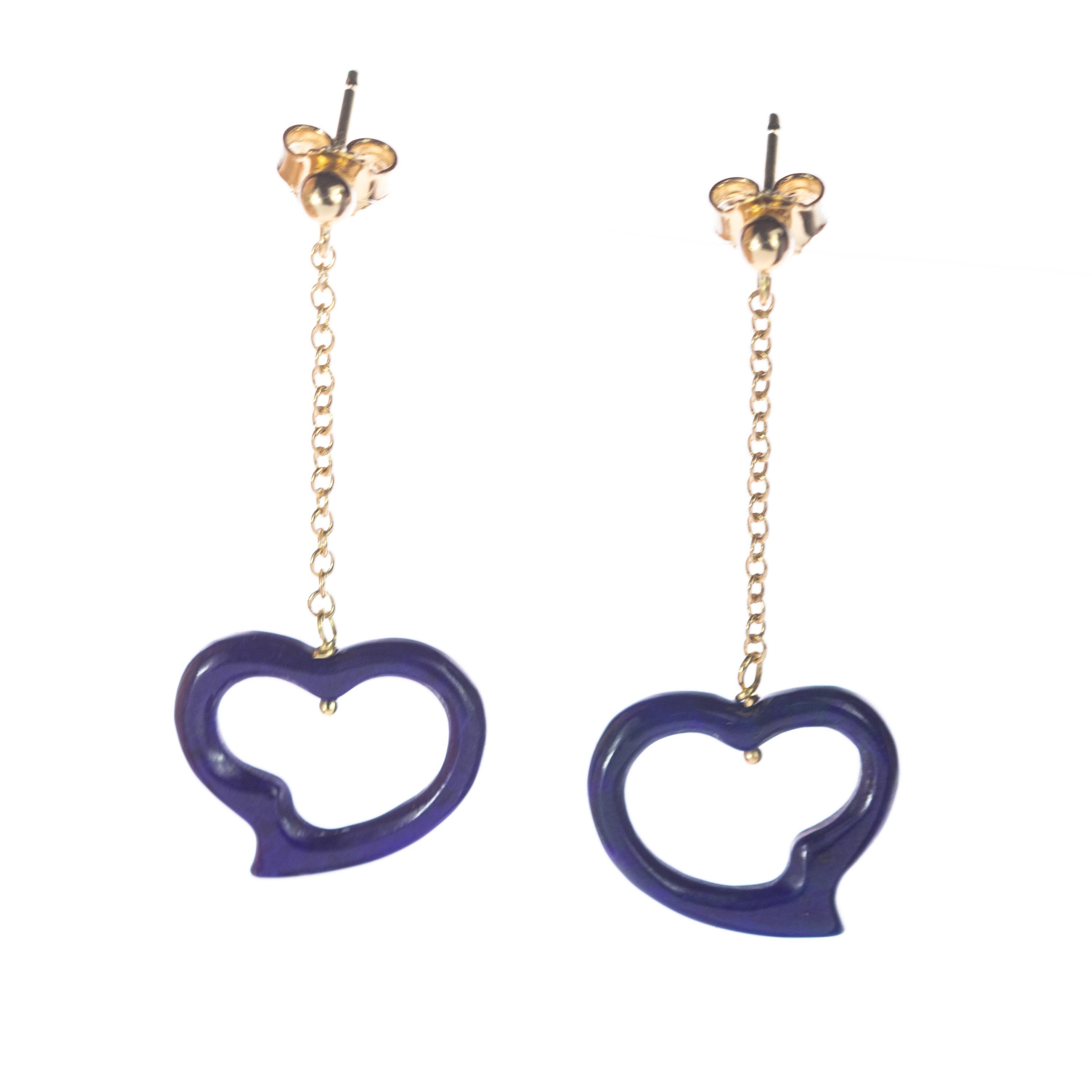 Intini Jewels Boucles d'oreilles pendantes en forme de cœur en or jaune et lapis-lazuli, jour de Saint-Valentin en vente 3