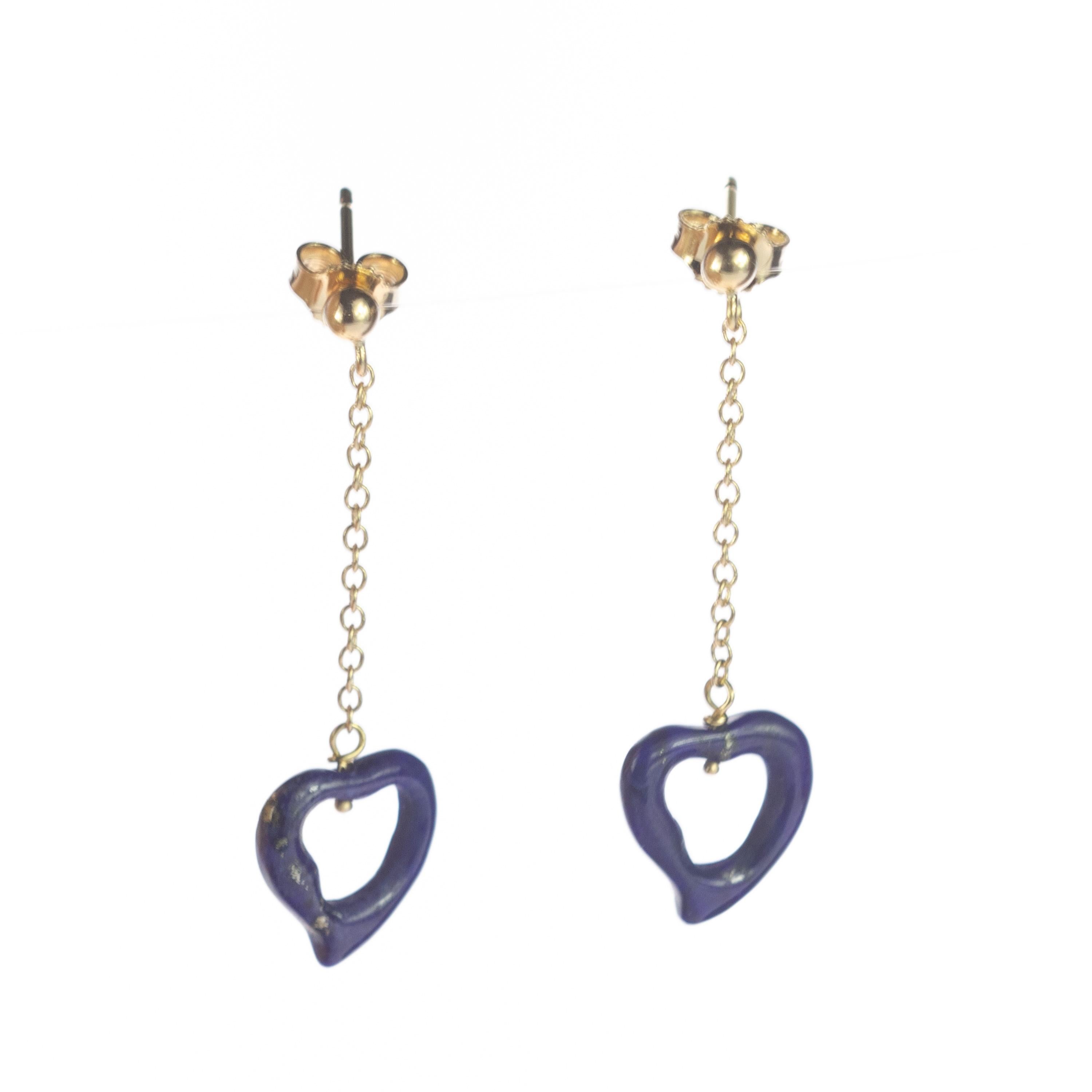 Intini Jewels Lapis Lazuli Heart Yellow Gold Drop Valentine's Day Love Earrings For Sale 3