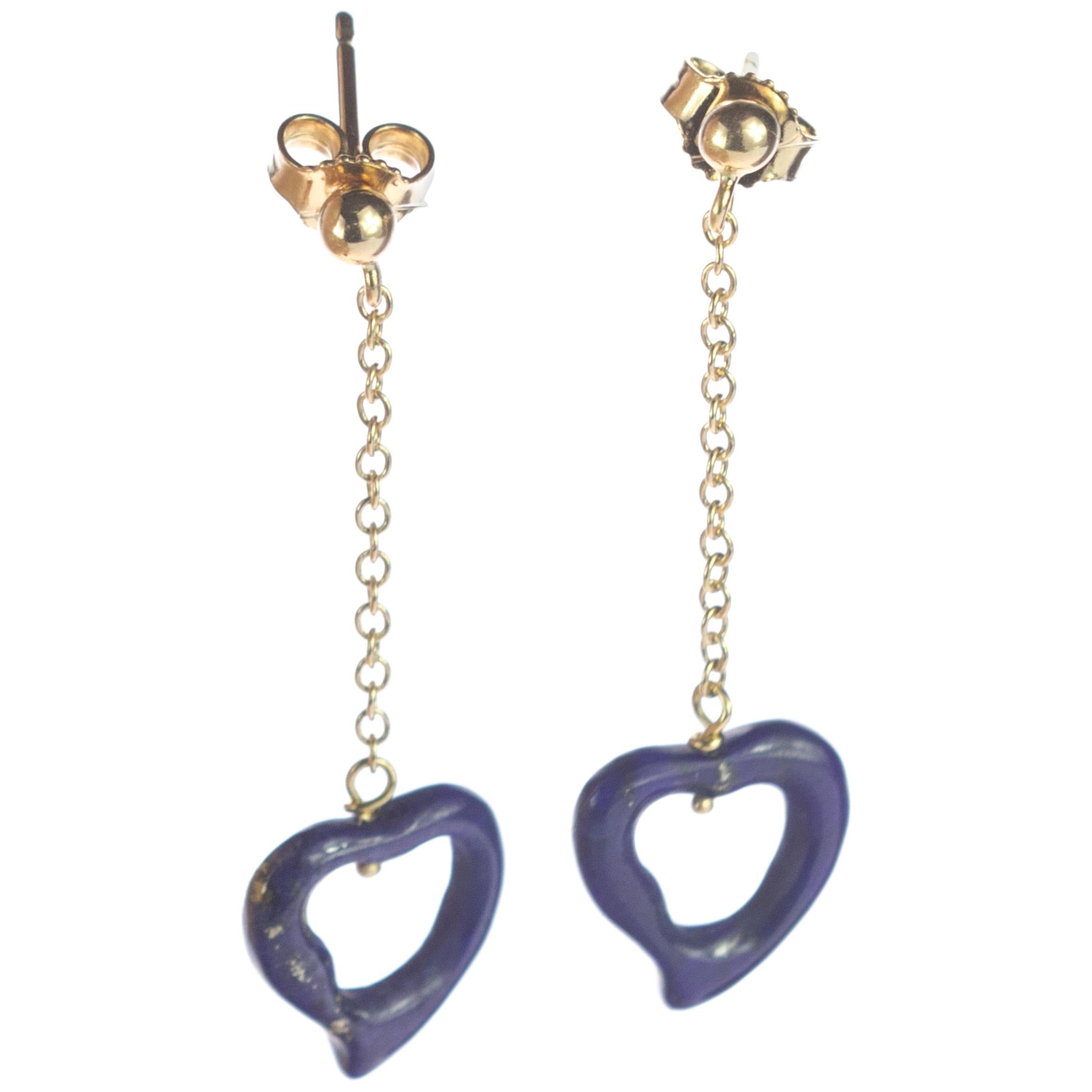 Intini Jewels Lapis Lazuli Heart Yellow Gold Drop Valentine's Day Love Earrings For Sale