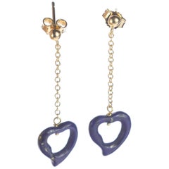 Intini Jewels Lapis Lazuli Heart Yellow Gold Drop Valentine's Day Love Earrings