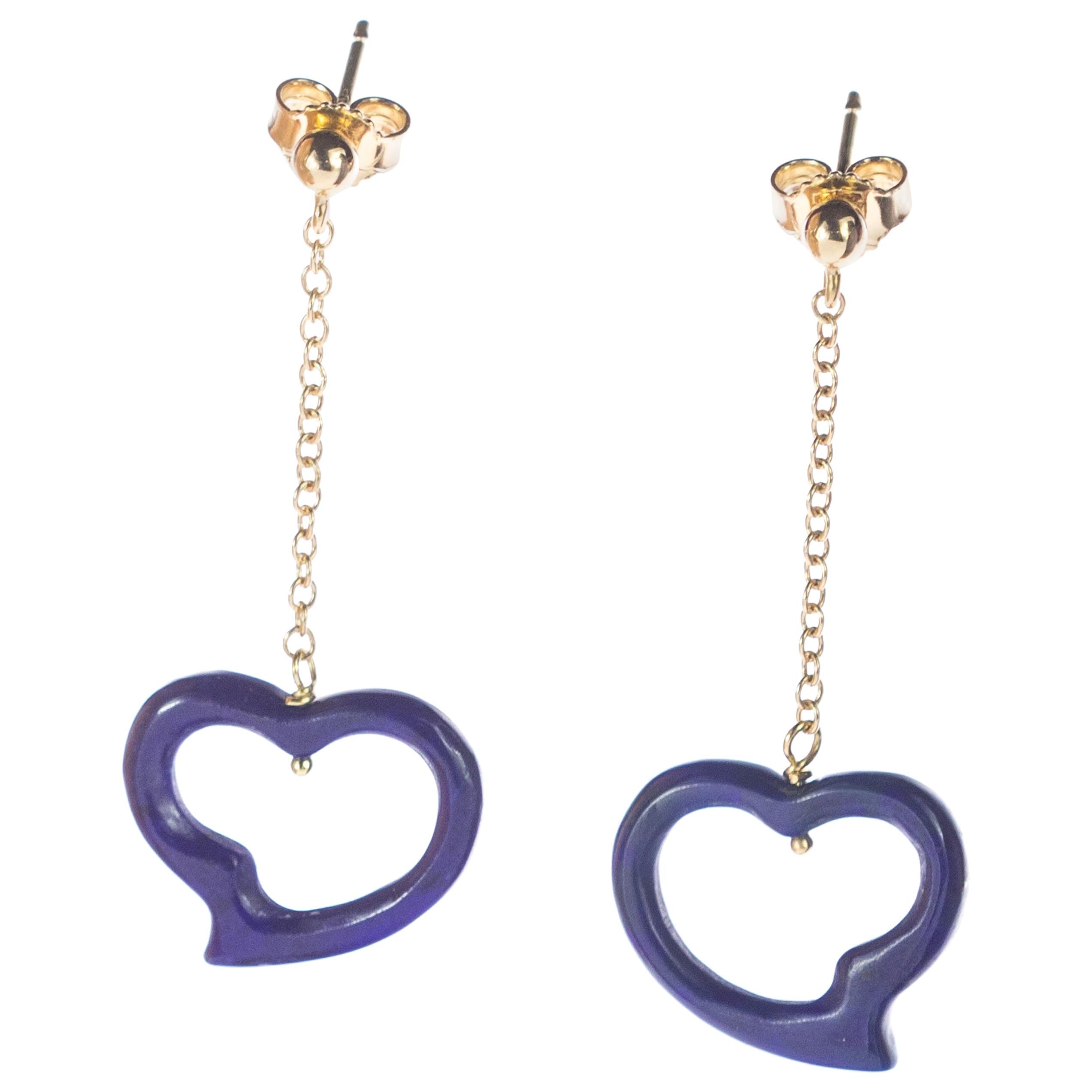 Intini Jewels Boucles d
oreilles pendantes en forme de cœur en or jaune et lapis-lazuli, jour de Saint-Valentin