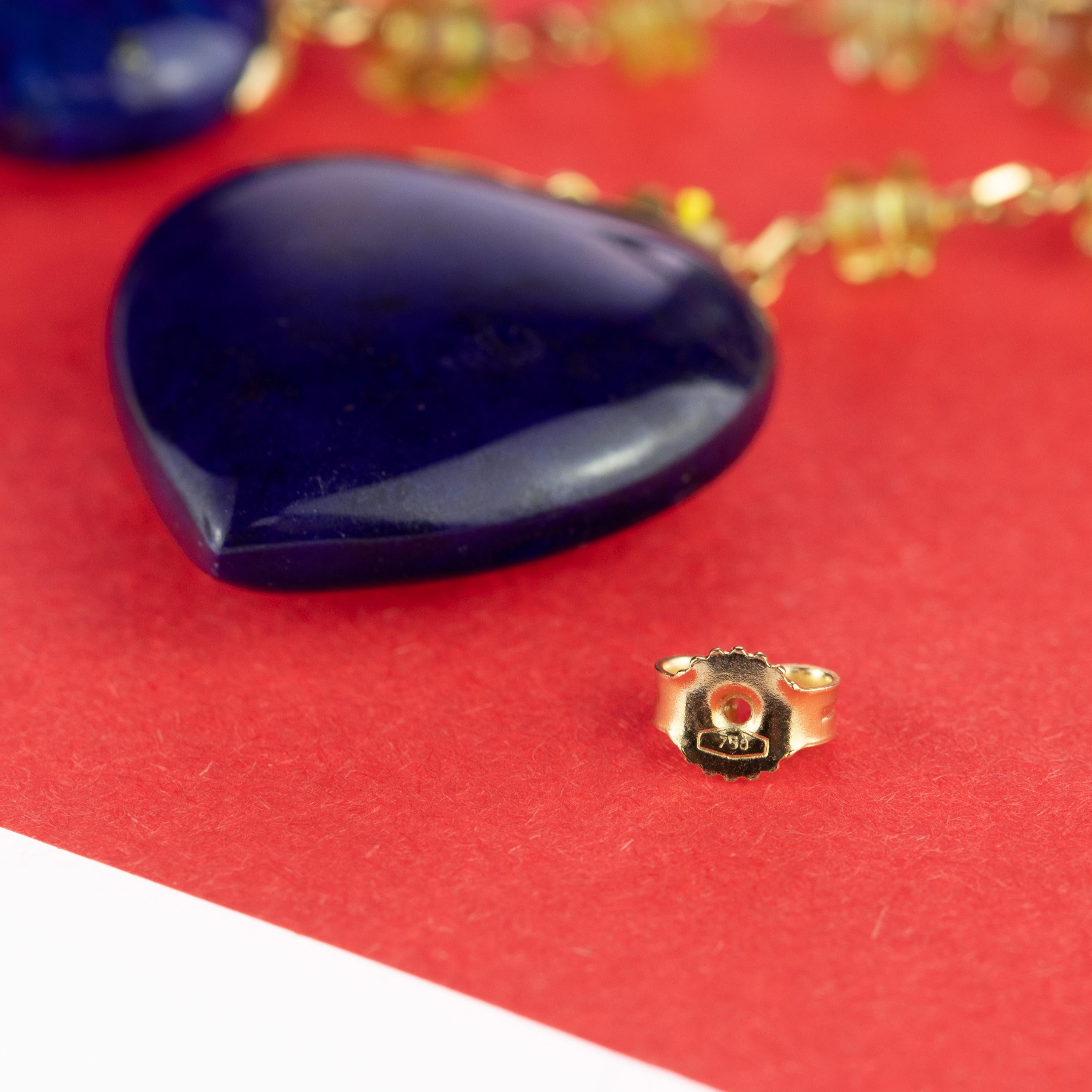 Intini Jewels Lapis Lazuli Peridot Heart 18 Karat Yellow Gold Drop Love Earrings 5