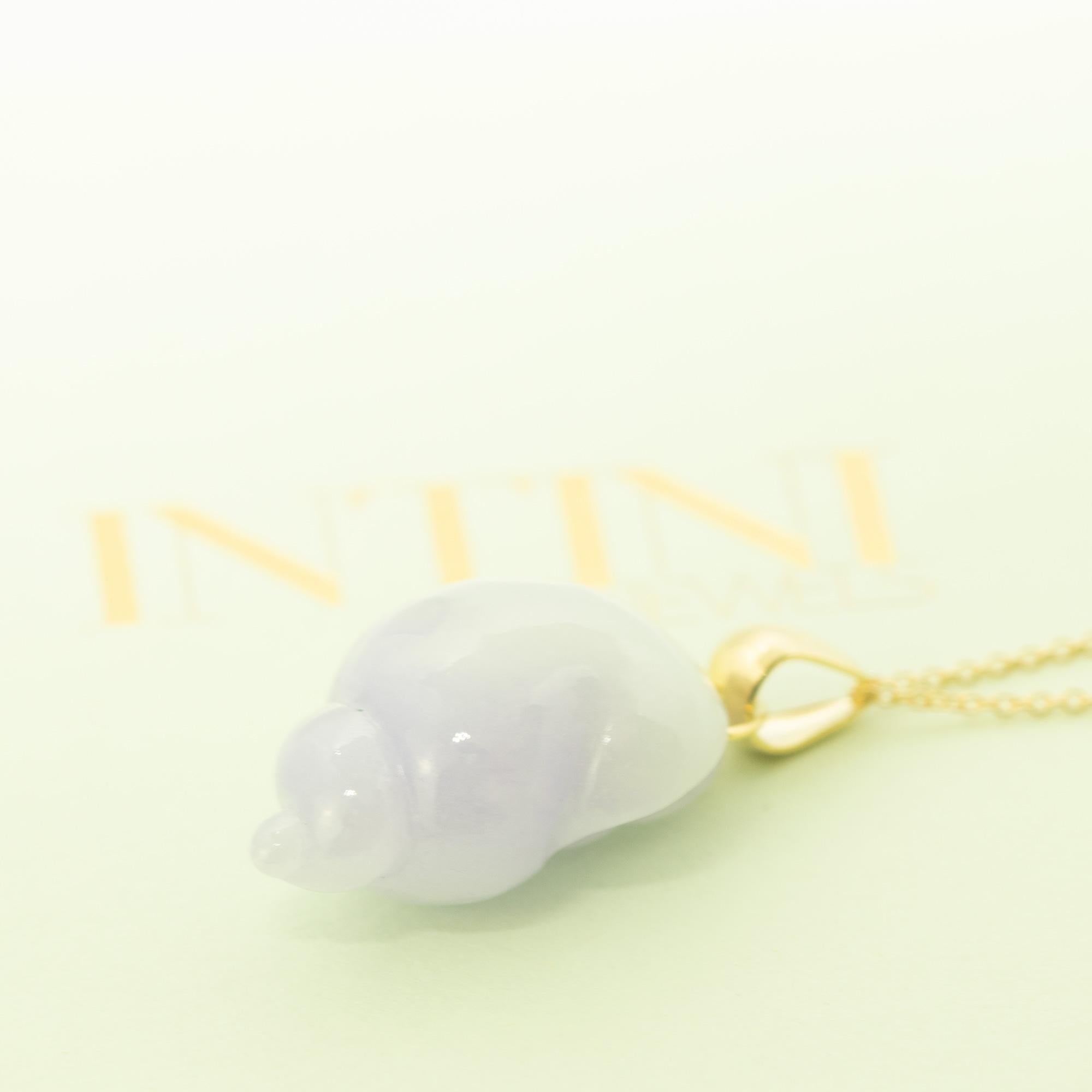 Mixed Cut Intini Jewels Lavender Jade 18K Yellow Gold Shell Pendant Summer Necklace For Sale