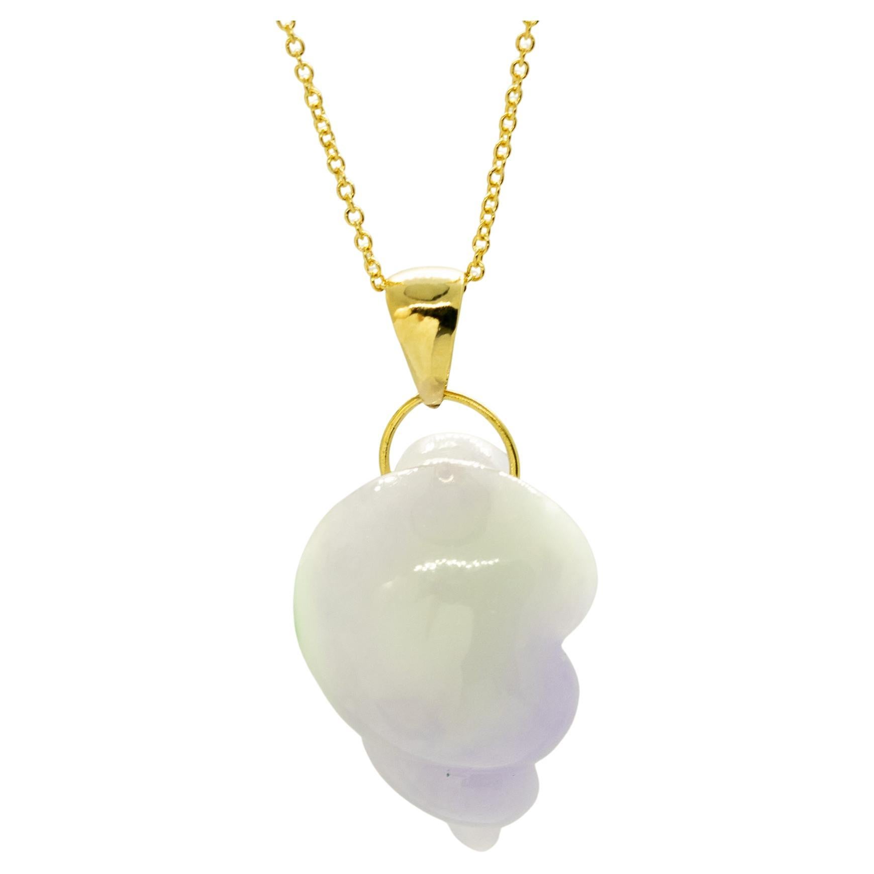 Intini Jewels Lavender Jade 18K Yellow Gold Shell Pendant Summer Necklace For Sale