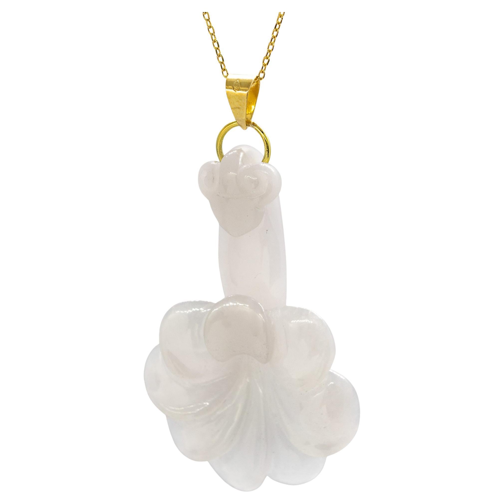 Intini Jewels Collana di fiori con ciondolo in giadeite lavanda e oro giallo 18 carati