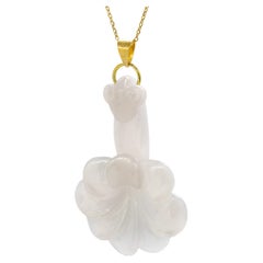 Intini Jewels Lavender Jadeite Jade 18K Yellow Gold Drop Pendant Flower Necklace