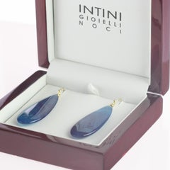 Intini Jewels Hellblaue Achat Tränentropfen-Ohrringe aus 18 Karat Gold, handgefertigt