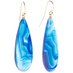 Intini Jewels Light Blue Agate Tear Drop 18 Karat Gold Dangle Handmade Earrings