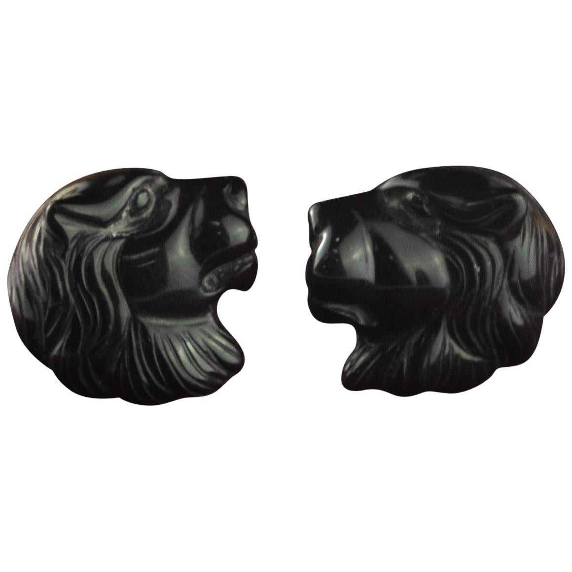 Intini Jewels Testa di Leone in oro 18 carati Agata Nera Orecchini fatti a mano in Italia