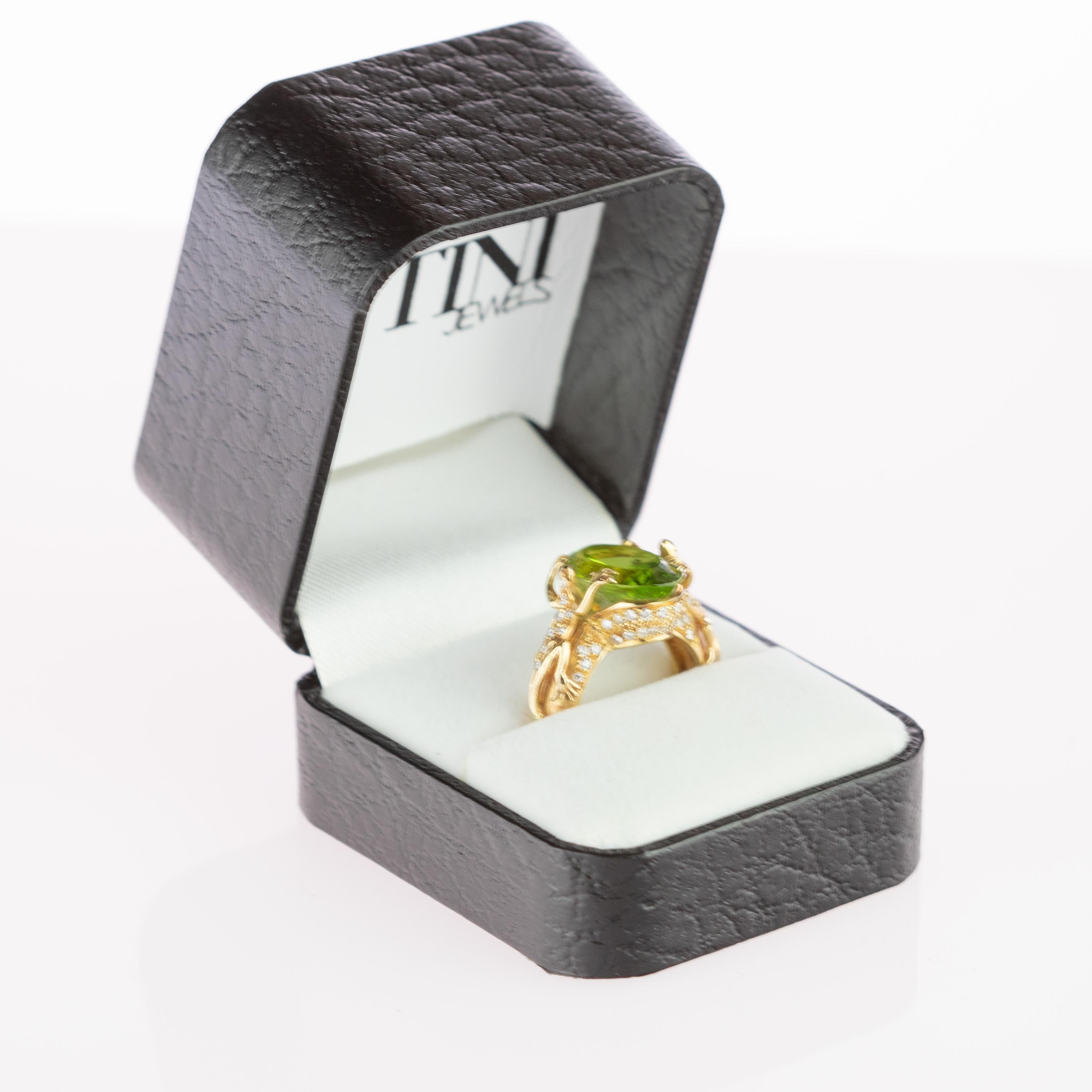Intini Jewels Lizard Salamander Peridot Diamond 18 Karat Gold Vintage Ring In New Condition For Sale In Milano, IT