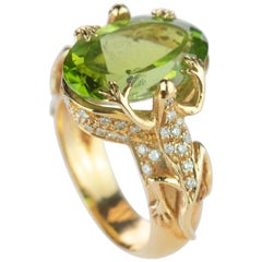 Intini Jewels Lizard Salamander Peridot Diamond 18 Karat Gold Vintage Ring