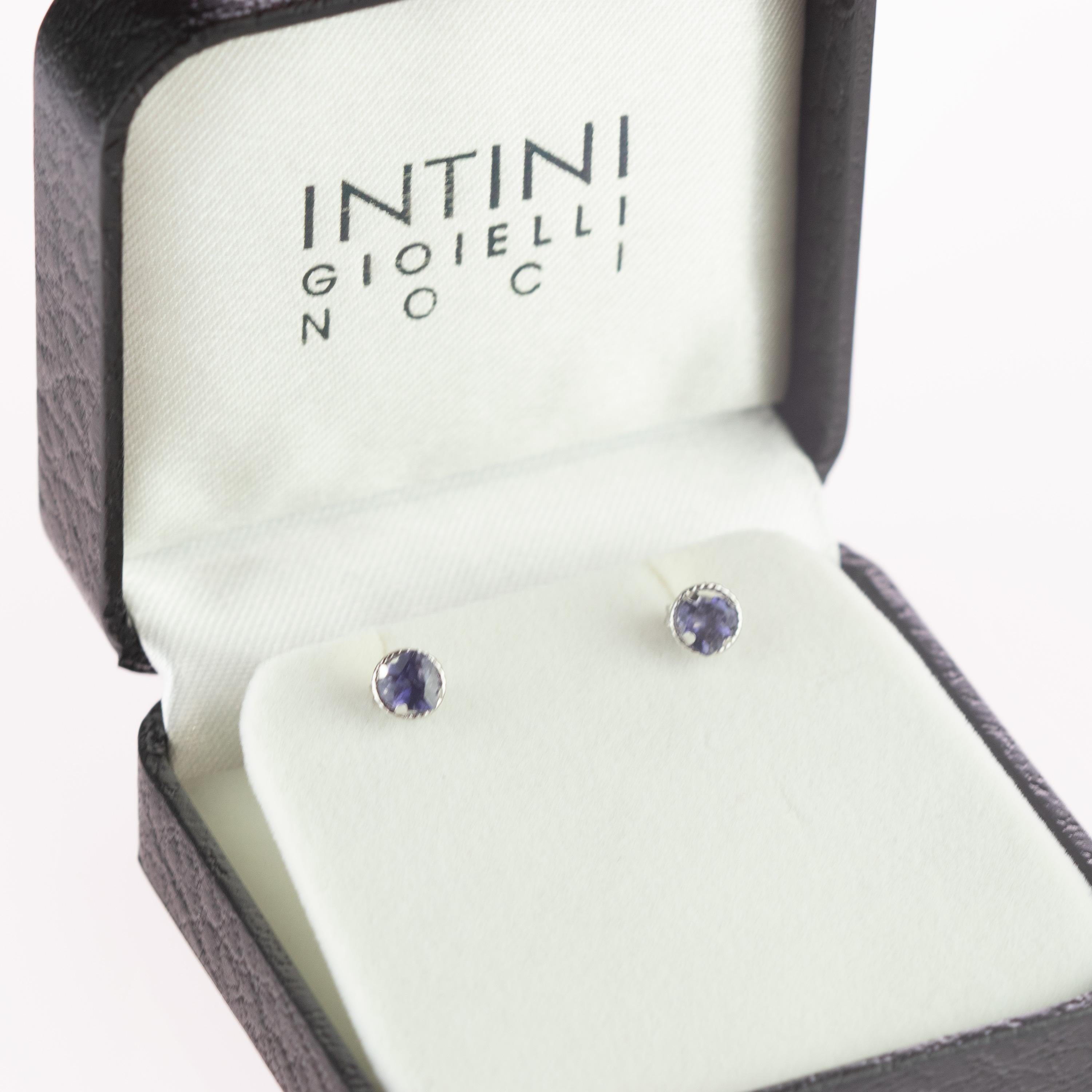 Donna Intini Jewels Iolite Heart Shape 18 Karat White Gold Stud Handmade Earrings