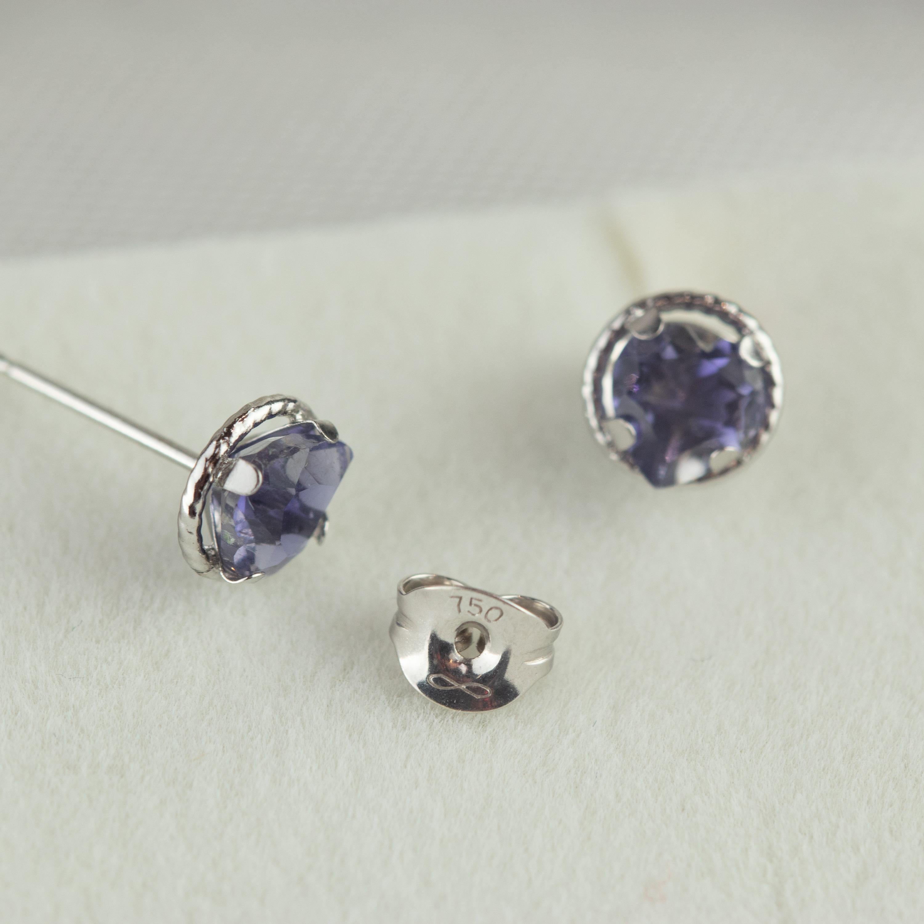 Intini Jewels Iolite Heart Shape 18 Karat White Gold Stud Handmade Earrings 1