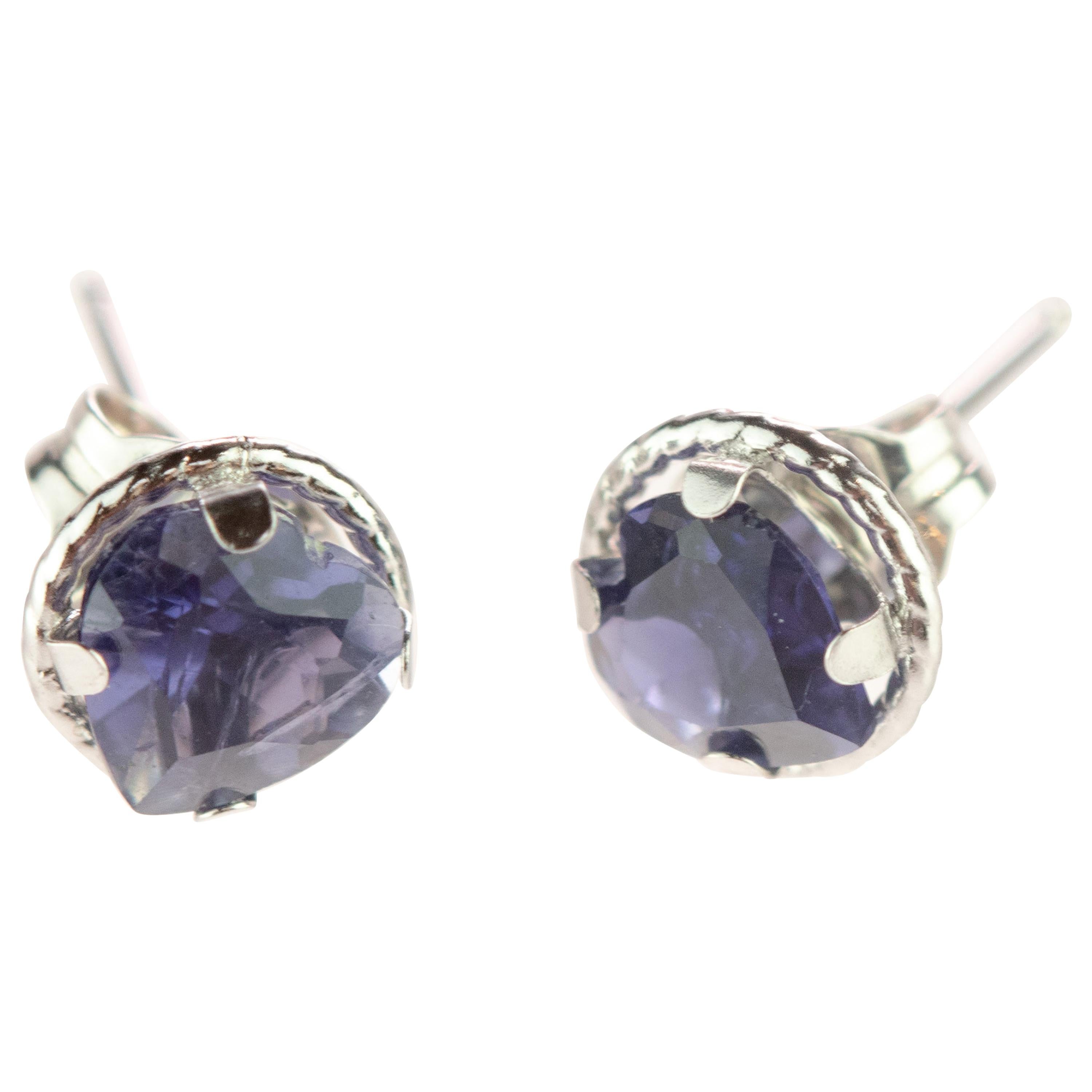 Intini Jewels Iolite Heart Shape 18 Karat White Gold Stud Handmade Earrings