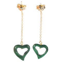 Intini Jewels Malachite Heart Yellow Gold Drop Valentine's Day Love Earrings