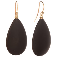 Intini Jewels Matte Black Agate Teardrop Crafted Dangle Gold Cocktail Earrings