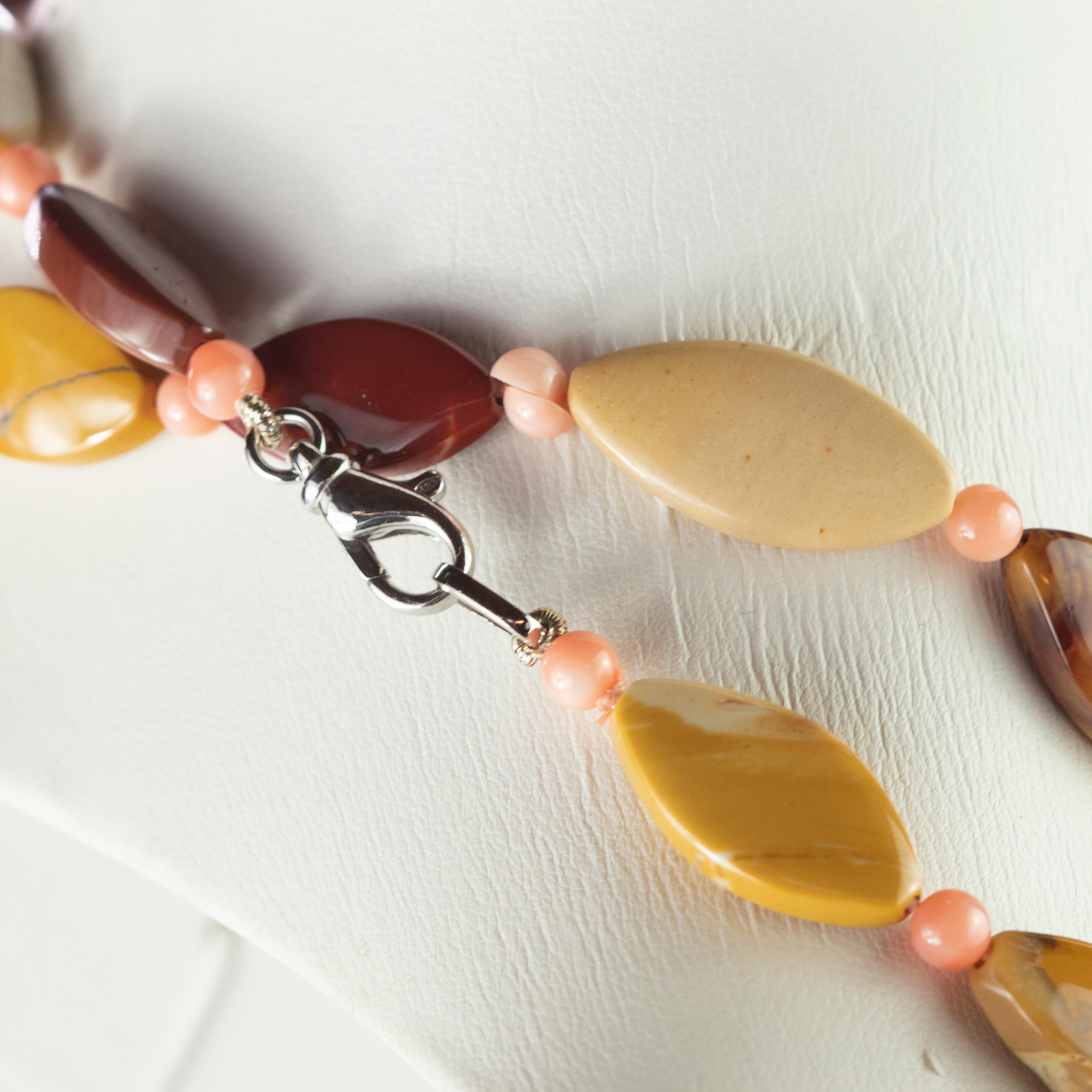 Intini Jewels Mookaite Jasper Pink Coral Beaded Boho Long Wrap Around Necklace For Sale 2