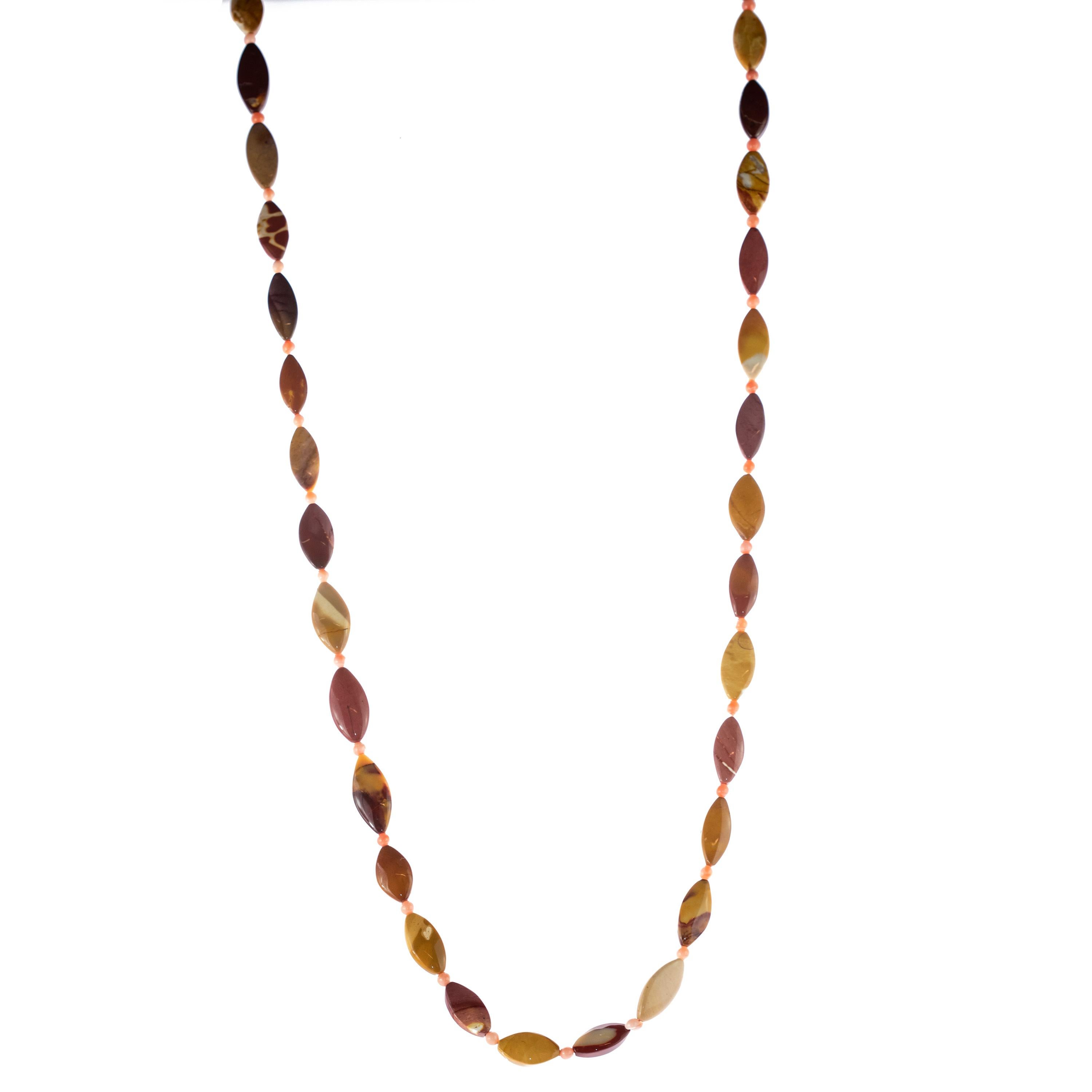 Intini Jewels Mookaite Jasper Pink Coral Beaded Boho Long Wrap Around Necklace In New Condition For Sale In Milano, IT