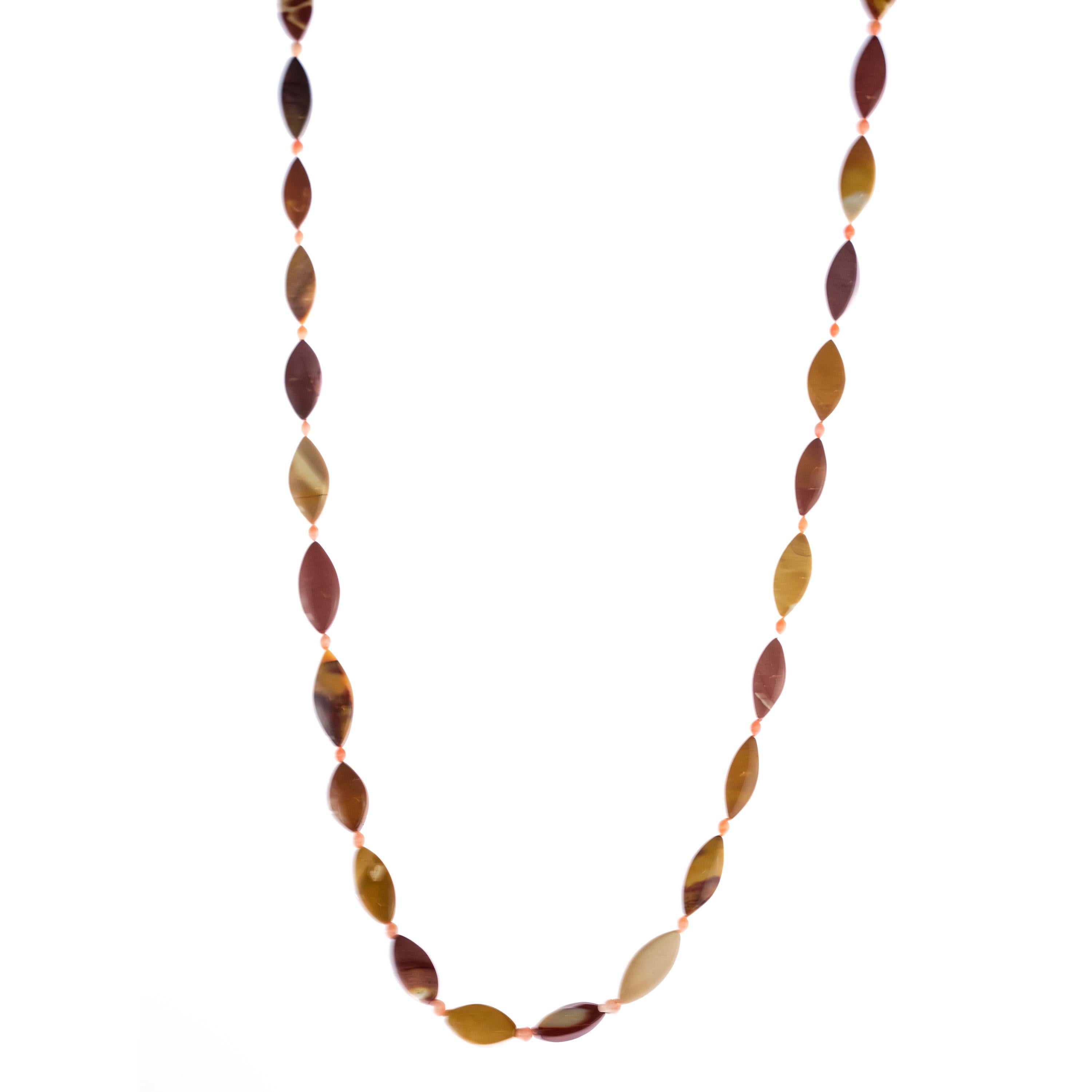 Women's Intini Jewels Mookaite Jasper Pink Coral Beaded Boho Long Wrap Around Necklace For Sale