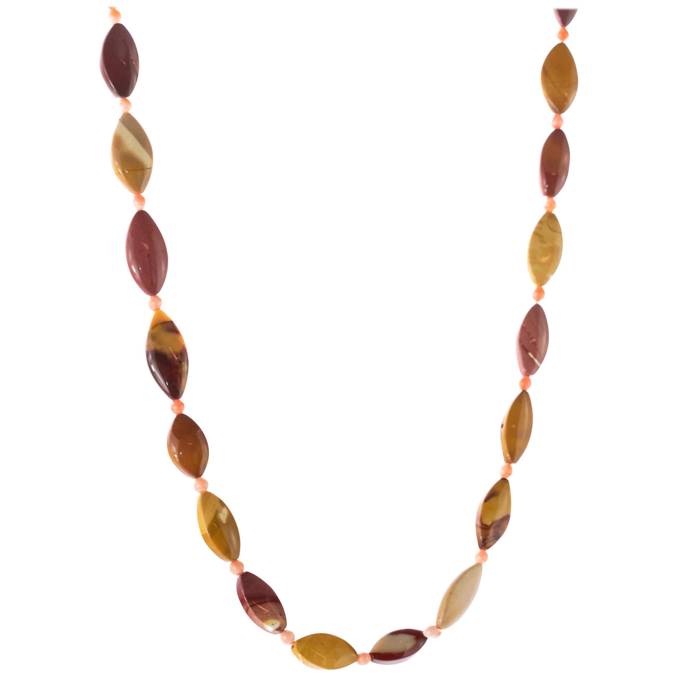 Intini Jewels Mookaite Jasper Pink Coral Beaded Boho Long Wrap Around Necklace For Sale