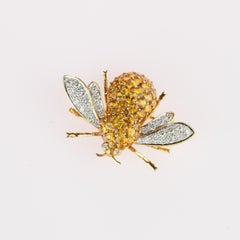 Intini Jewels Mosquito Bee 18 Karat Gold Diamond Sapphire Fly Pin Insect Brooch