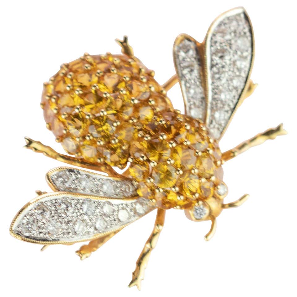Intini Jewels Mosquito Bee 18 Karat Gold Diamond Sapphire Fly Pin ...