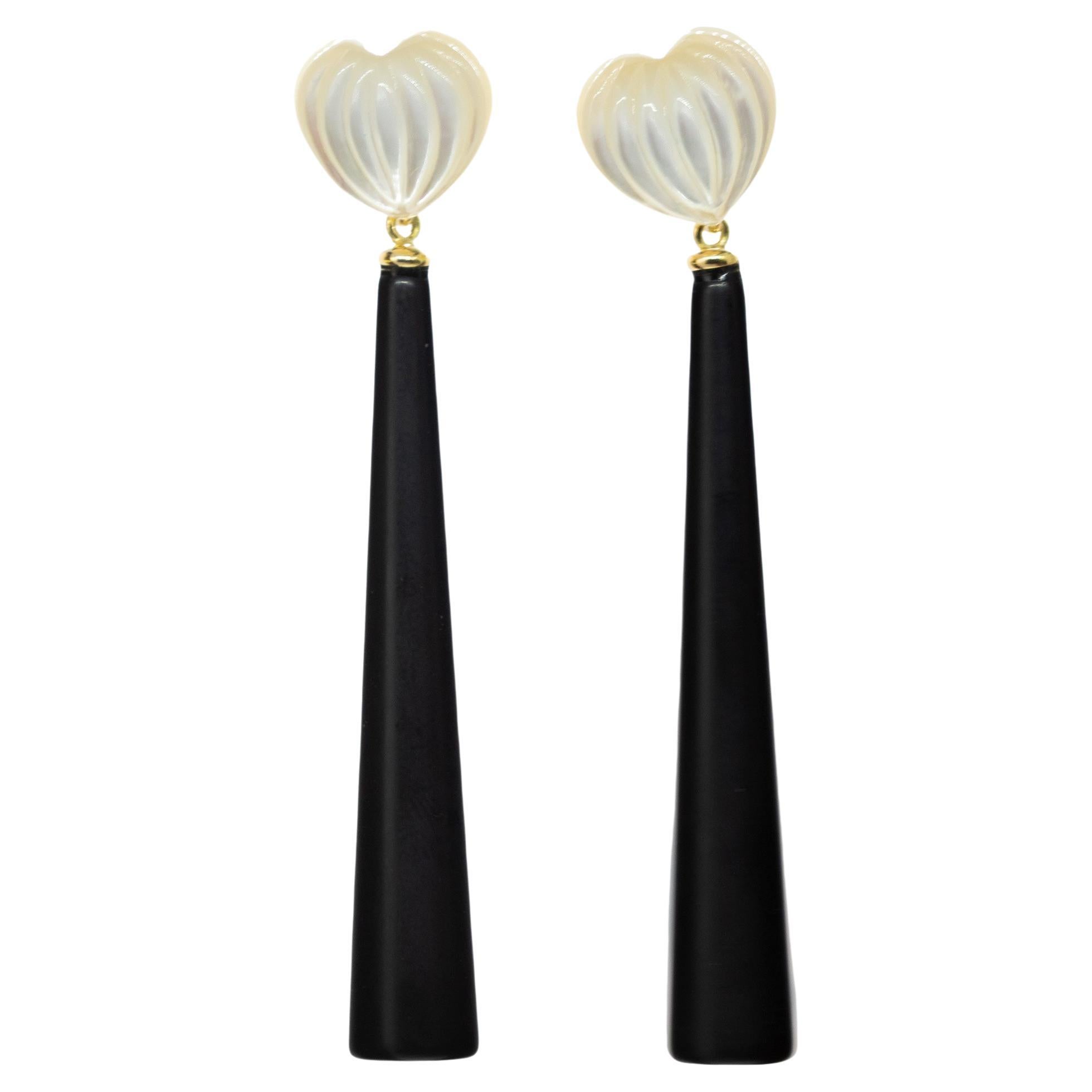 Intini Jewels Mother of Pearl Black Agate 18K Gold Cocktail Romantic Earrings For Sale