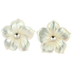 Intini Jewels Mother of Pearl Carved Flower Stud Silver Crafted Girl Earrings