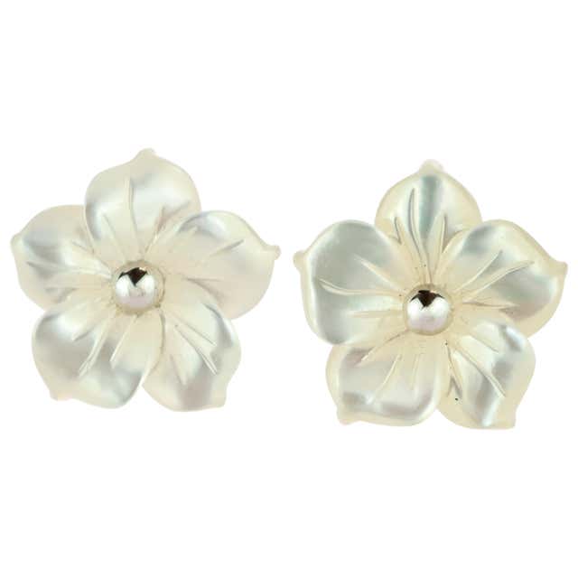 Intini Jewels Mother of Pearl Carved Flower Stud Silver Crafted Girl ...