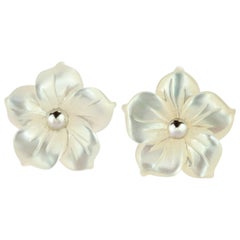 Intini Jewels Mother of Pearl Carved Flower Stud Silver Crafted Girl Earrings