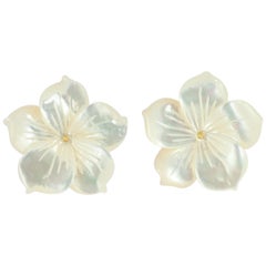 Intini Jewels Mother of Pearl Carved White Flower Gold Plate Stud Earrings
