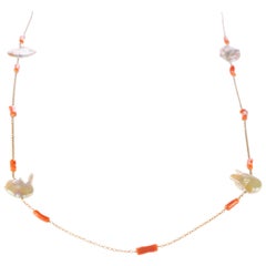 Intini Jewels Mother of pearl Coral Chips Beaded Boho Long Wrap around Necklace