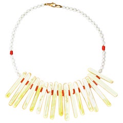 Intini Jewels Mother of Pearl Coral Crystal Modern Beaded Cocktail Boho Necklace