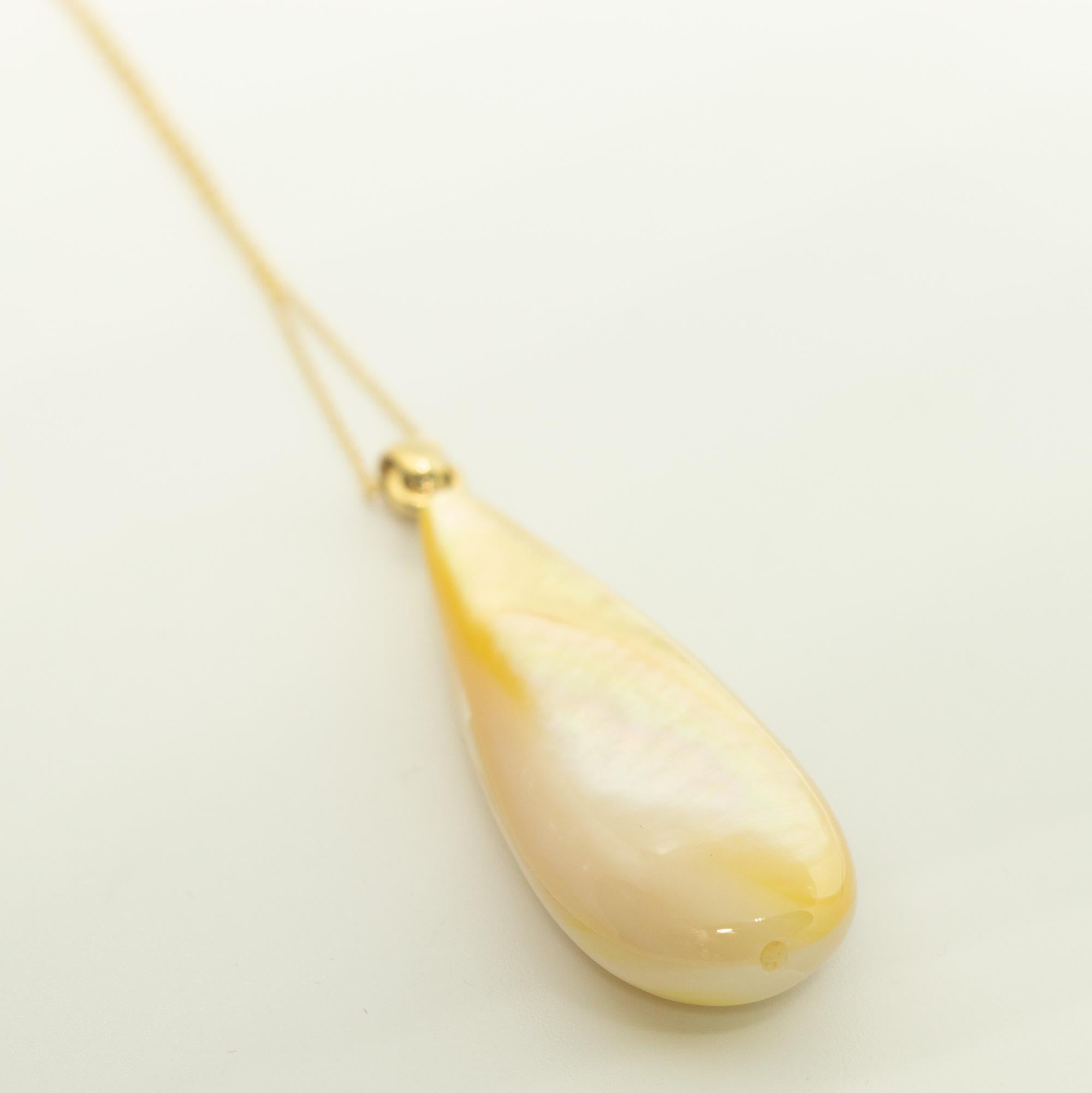 Art Nouveau Intini Jewels Mother of Pearl Drop 18K Yellow Gold Chain Drop Pendant Necklace For Sale
