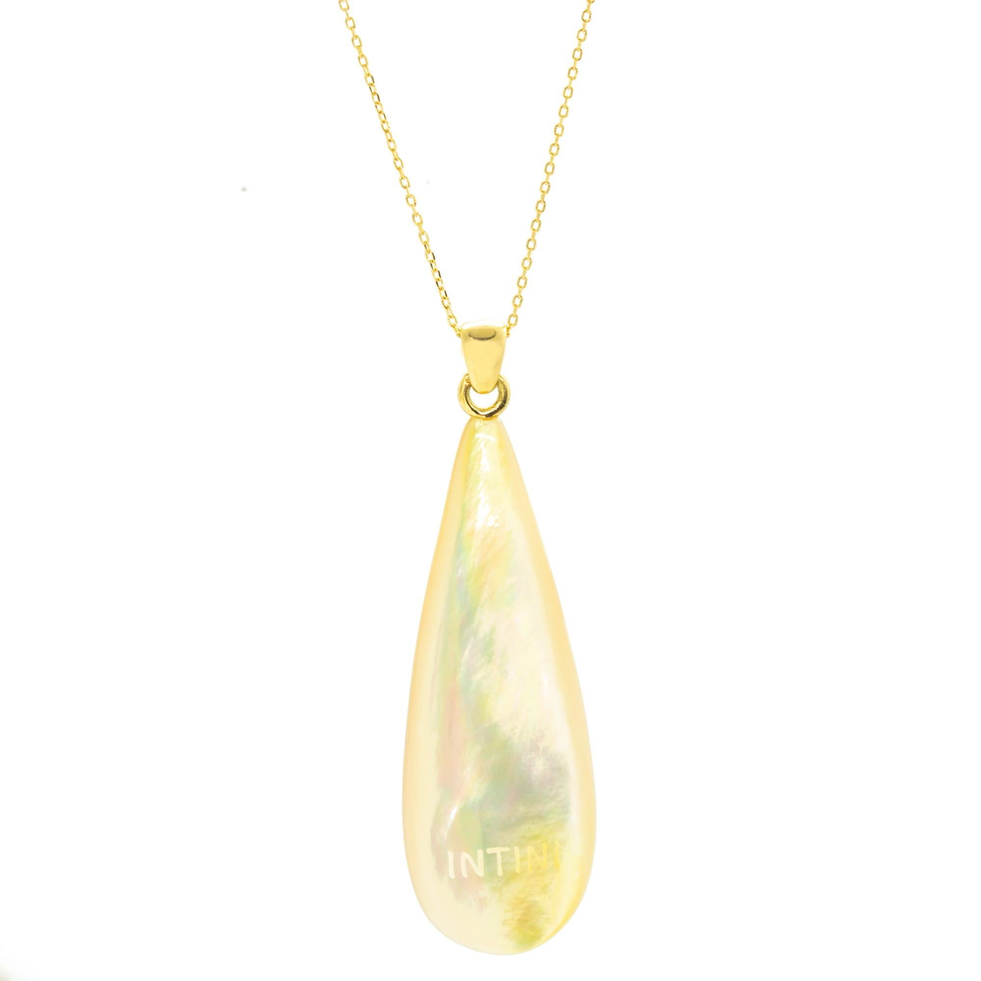 Bullet Cut Intini Jewels Mother of Pearl Drop 18K Yellow Gold Chain Drop Pendant Necklace For Sale