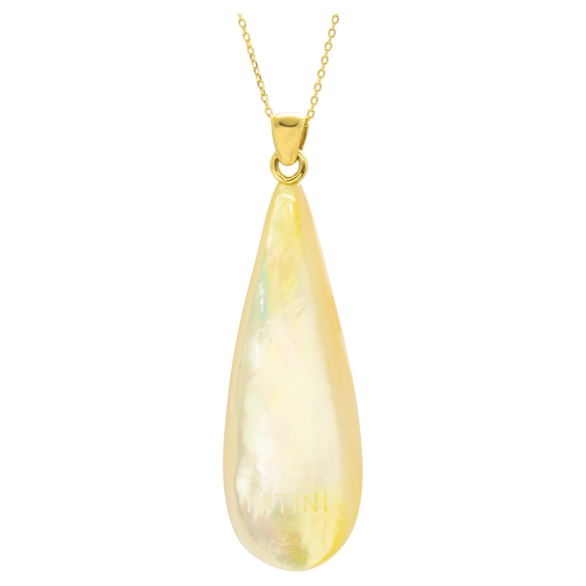 Intini Jewels Mother of Pearl Drop 18K Yellow Gold Chain Drop Pendant Necklace For Sale